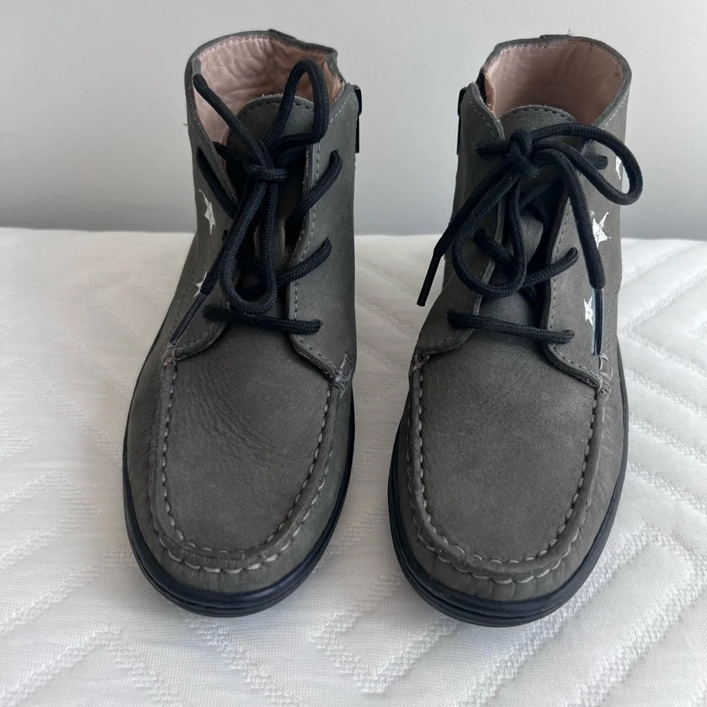 Kids Unisex Marc Joseph Handcrafted Leather Green Side Zip Ankle Boots Size 1.5